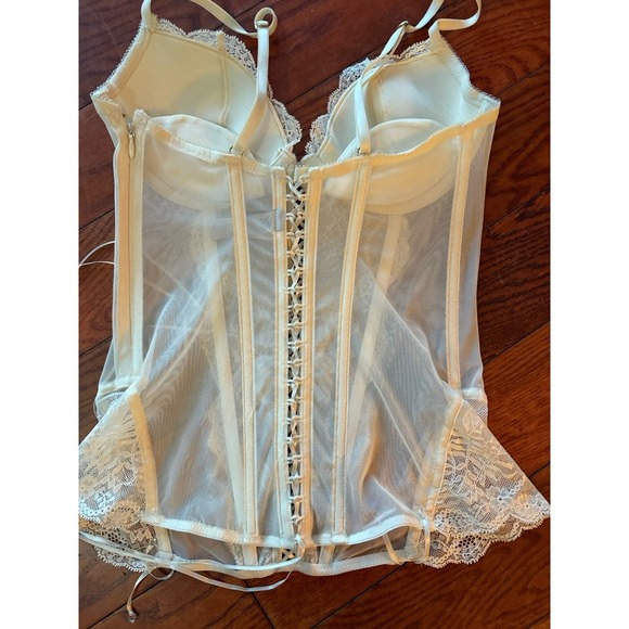 Victoria Secret PushUp Bustier Corset Top Sz 36B Cream Sheer Lace Up Rhinestones - Picture 7 of 12